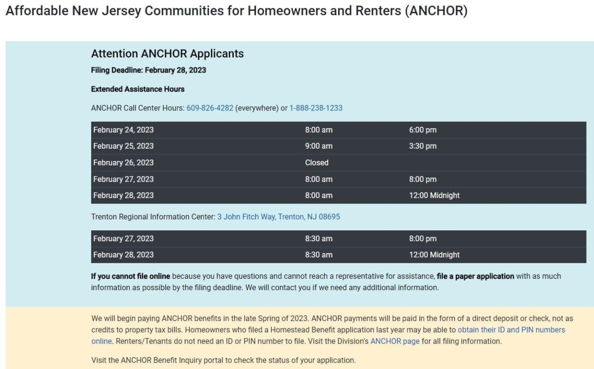 Anchor Homestead Rebate Status